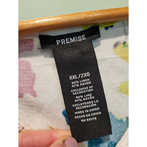 New Multicolor Floral Linen Blend V Neck 3/4 Sleeve Tunic Top Sz 2X - Picture 6 of 6